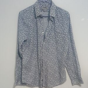 Express Men's White and Blue Patterned Shirt